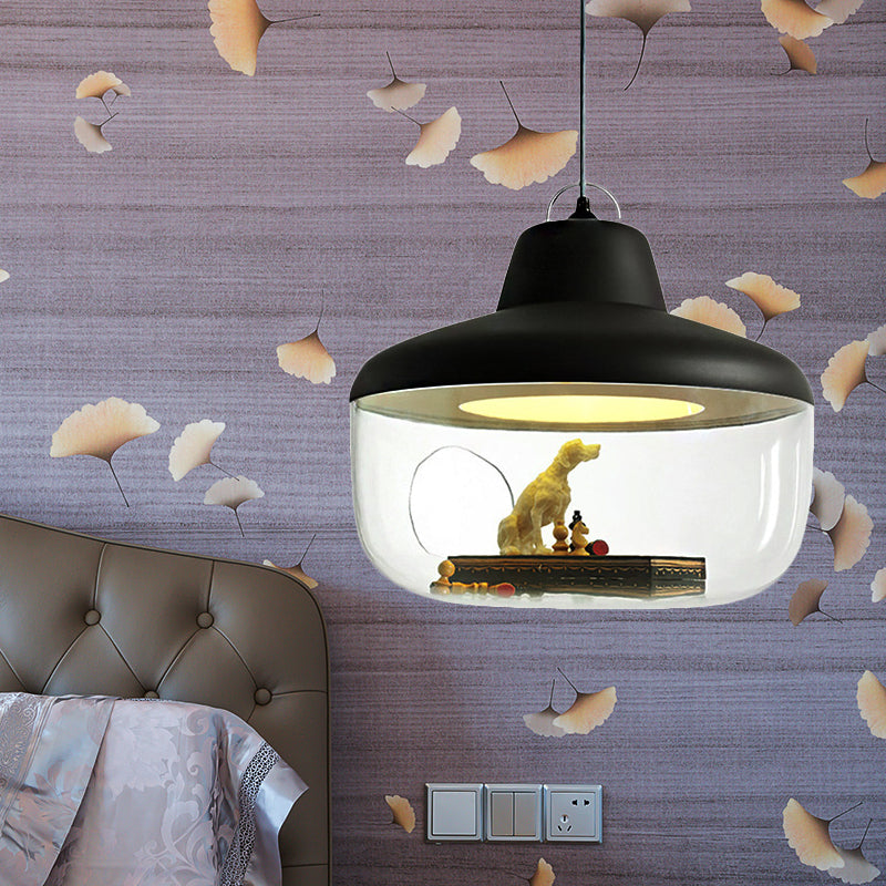 Macaron Style Black/Yellow Hanging Pendant Light for Dining Room with Clear Glass Shade