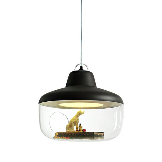 Macaron Style Black/Yellow Urn Pendant Light: Clear Glass Ceiling Lamp For Dining Room