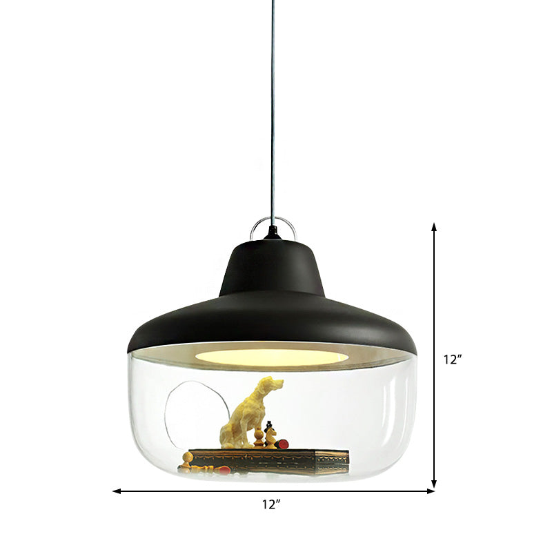 Macaron Style Black/Yellow Urn Pendant Light: Clear Glass Ceiling Lamp For Dining Room