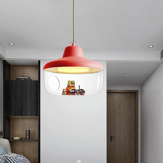 Macaron Style Black/Yellow Urn Pendant Light: Clear Glass Ceiling Lamp For Dining Room Red