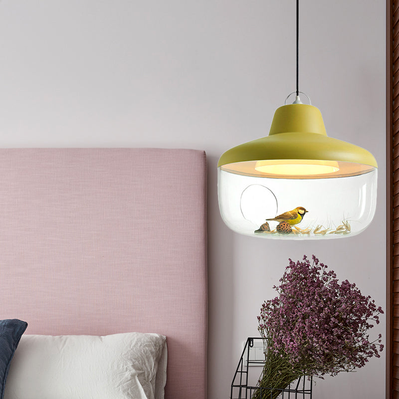 Macaron Style Black/Yellow Urn Pendant Light: Clear Glass Ceiling Lamp For Dining Room