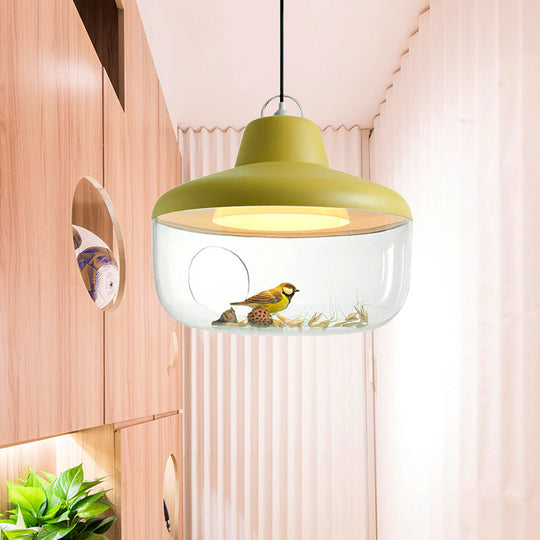 Macaron Style Black/Yellow Hanging Pendant Light for Dining Room with Clear Glass Shade