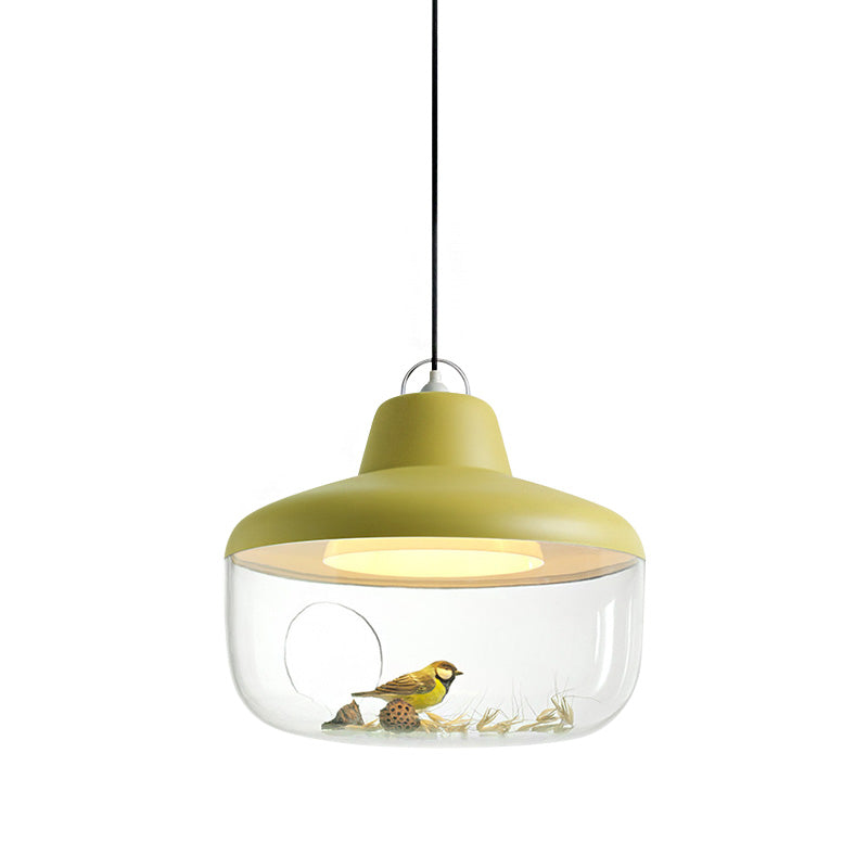 Macaron Style Black/Yellow Hanging Pendant Light for Dining Room with Clear Glass Shade
