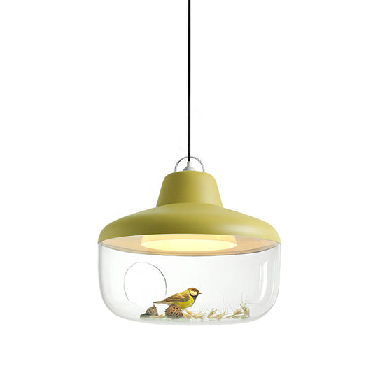 Macaron Style Black/Yellow Hanging Pendant Light for Dining Room with Clear Glass Shade