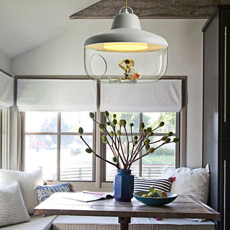 Macaron Style Black/Yellow Urn Pendant Light: Clear Glass Ceiling Lamp For Dining Room White