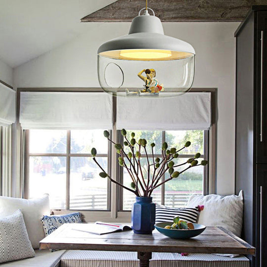 Macaron Style Black/Yellow Urn Pendant Light: Clear Glass Ceiling Lamp For Dining Room White