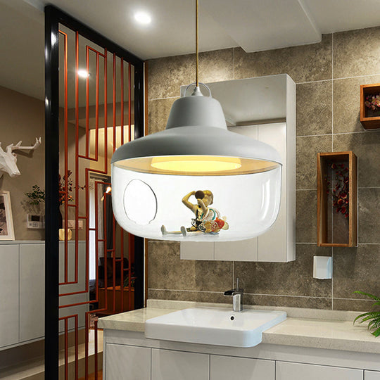 Macaron Style Black/Yellow Hanging Pendant Light for Dining Room with Clear Glass Shade