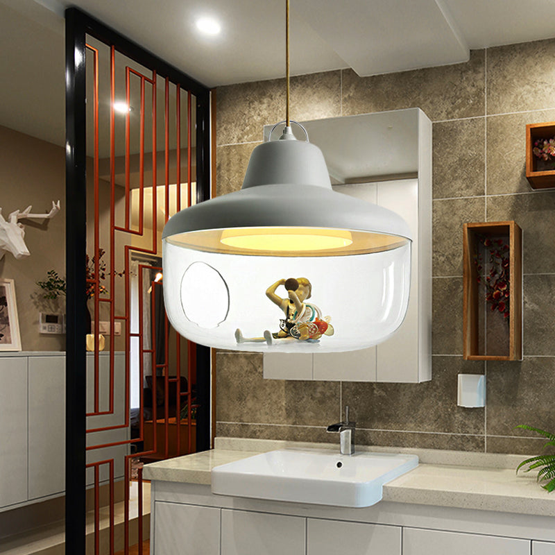 Macaron Style Black/Yellow Urn Pendant Light: Clear Glass Ceiling Lamp For Dining Room