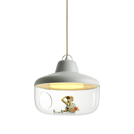 Macaron Style Black/Yellow Urn Pendant Light: Clear Glass Ceiling Lamp For Dining Room