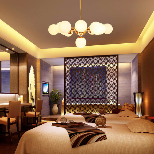 Vintage Milk Glass Chandelier Pendant Light With 7/13 Hanging Lights - Gold Finish