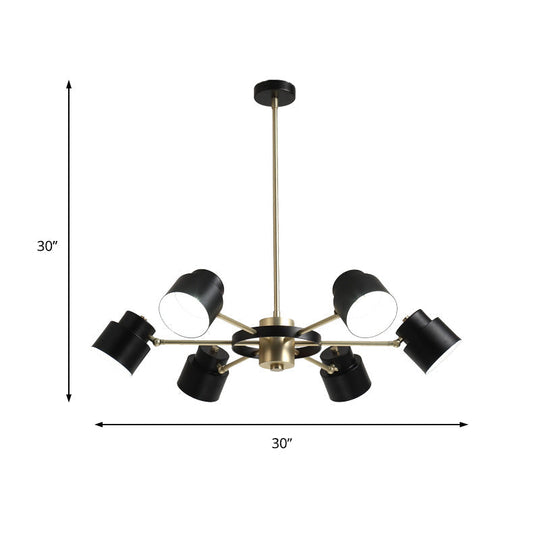 Modern Radial Pendant Chandelier - 6/8 Lights Metal Hanging Light For Bedroom Black/White