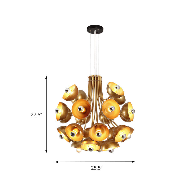 Retro Dome Chandelier Pendant Light - 24-Light Metal Ceiling Hanging Fixture In White/Gold