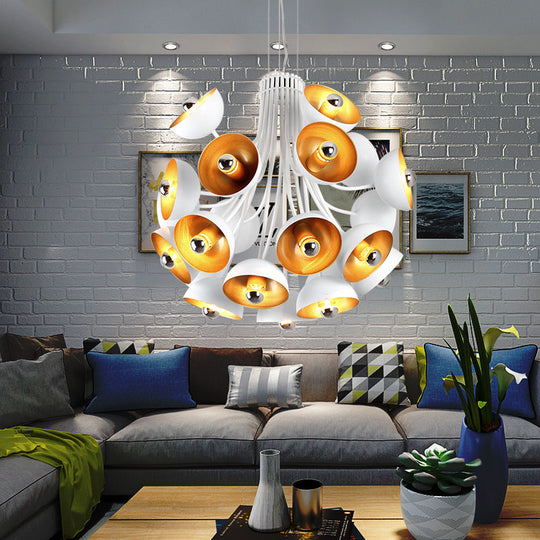 Retro Dome Chandelier Pendant Light - 24-Light Metal Ceiling Hanging Fixture In White/Gold White