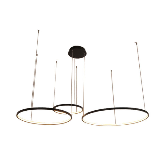 Minimalist Acrylic Chandelier Light - Black Circular Pendant Fixture (1/2/3 Lights) In White/Warm