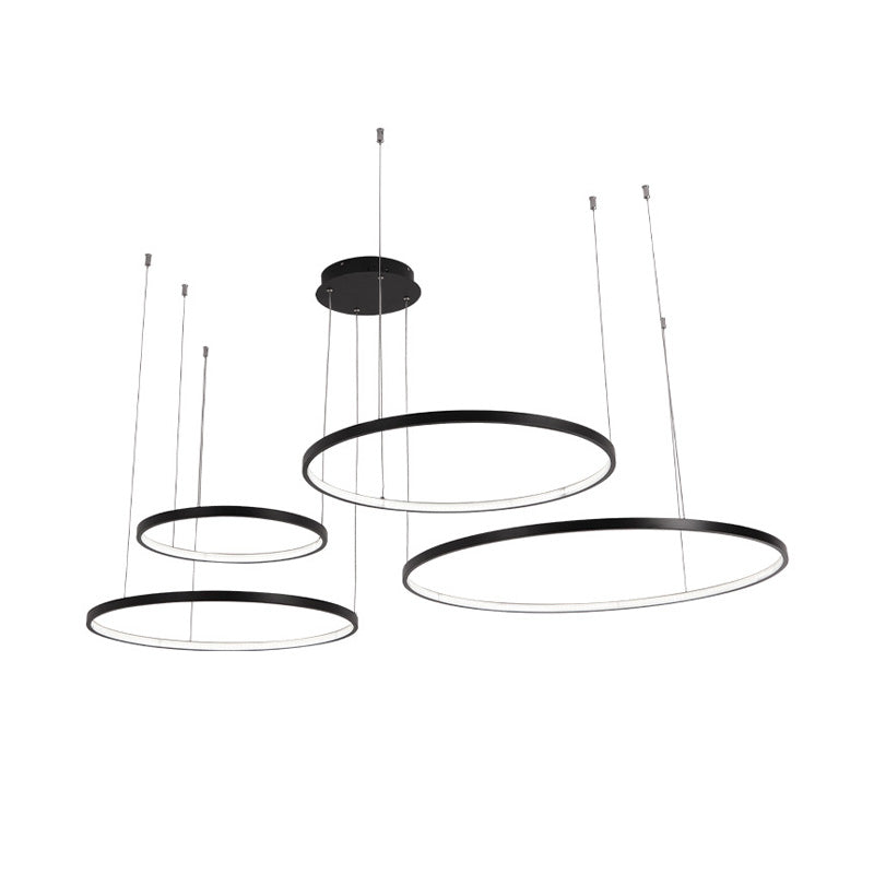 Minimalist Acrylic Chandelier Light - Black Circular Pendant Fixture (1/2/3 Lights) In White/Warm