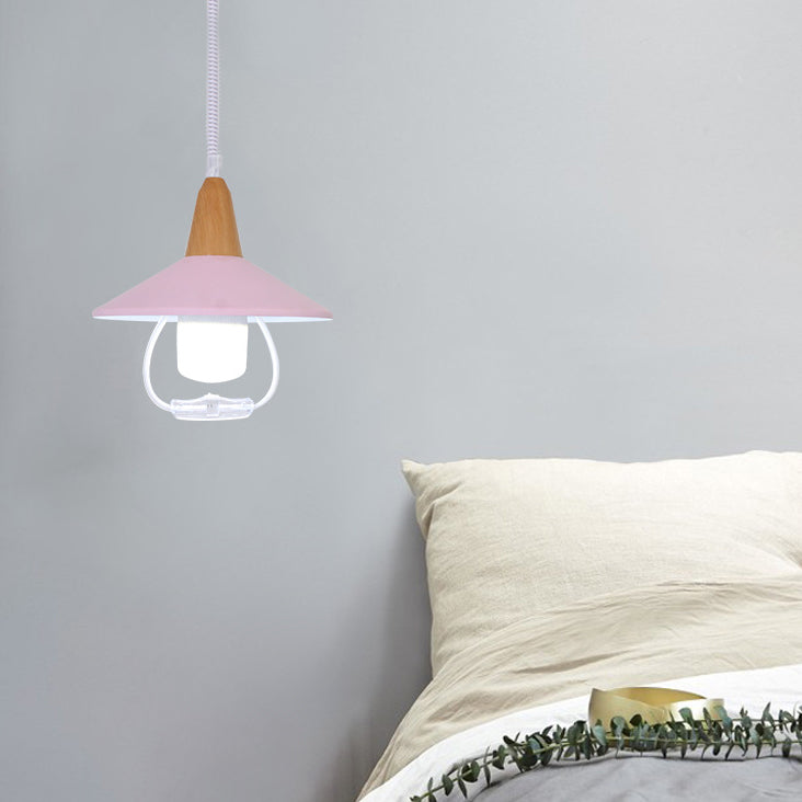 Conic Shade Hanging Lamp - Black/Blue Macaron Metal Pendant Light For Dining Tables