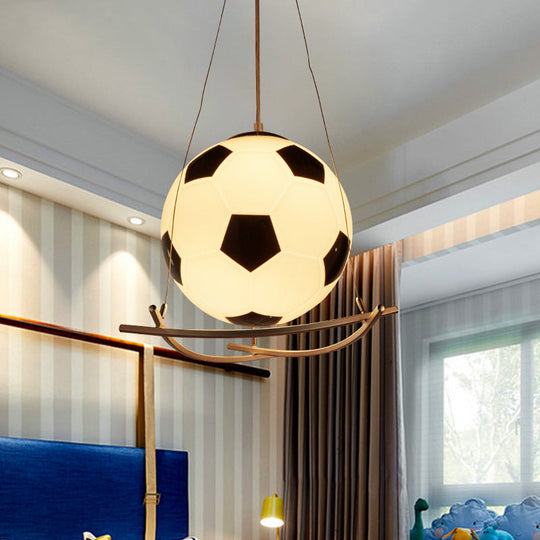Cartoon Style Black and White Glass Soccer Pendant Light - Bedroom Hanging Lamp