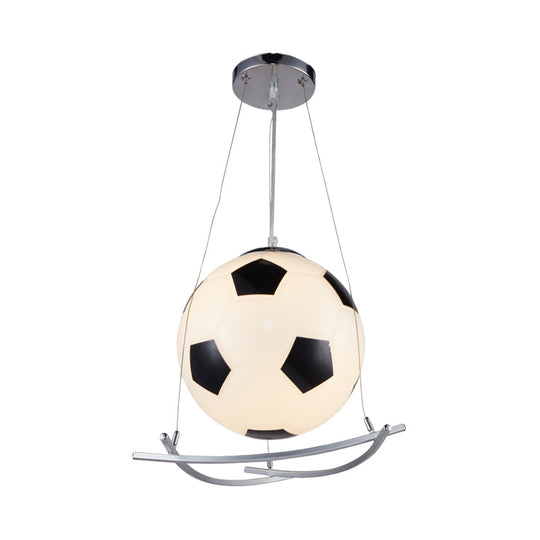 Cartoon Style Black and White Glass Soccer Pendant Light - Bedroom Hanging Lamp