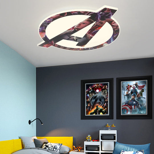 Stylish Cartoon Round LED Flush Mount Ceiling Lamp with A-Shaped Pattern for Bedroom in White Acrylic Finish