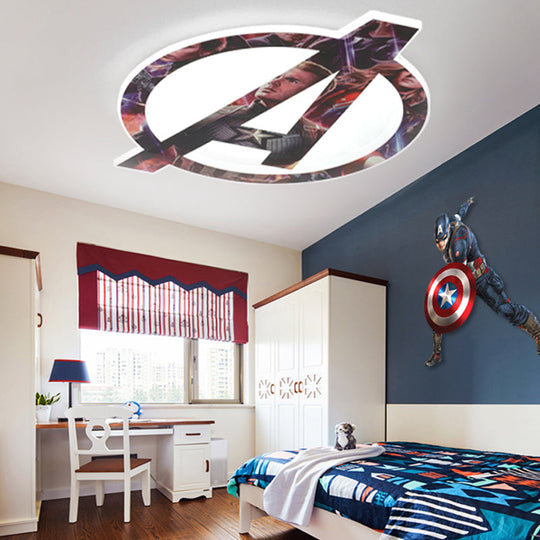 Stylish Cartoon Round LED Flush Mount Ceiling Lamp with A-Shaped Pattern for Bedroom in White Acrylic Finish