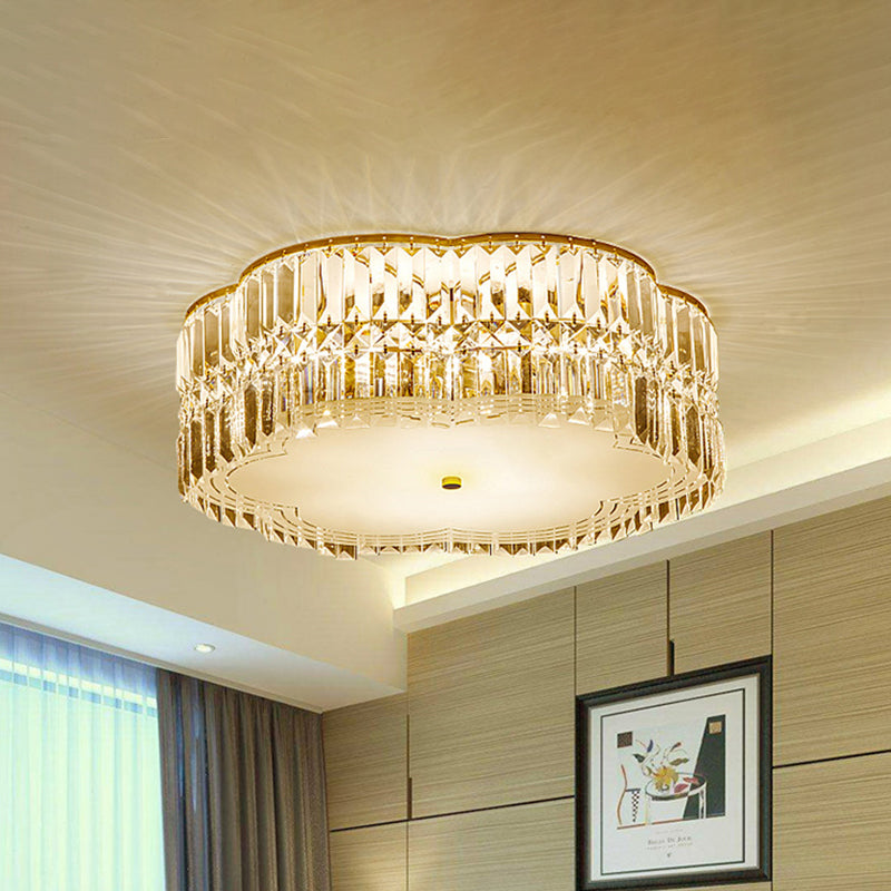Gold Scalloped Flushmount Modern Ceiling Lighting - 19/23 W 4/5/6 Bulbs Faceted Crystal Bedroom / 15