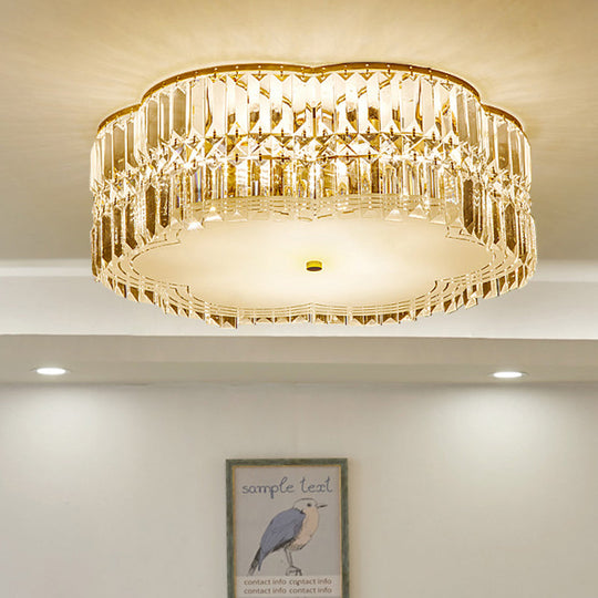 Gold Scalloped Flushmount Modern Ceiling Lighting - 19/23 W 4/5/6 Bulbs Faceted Crystal Bedroom