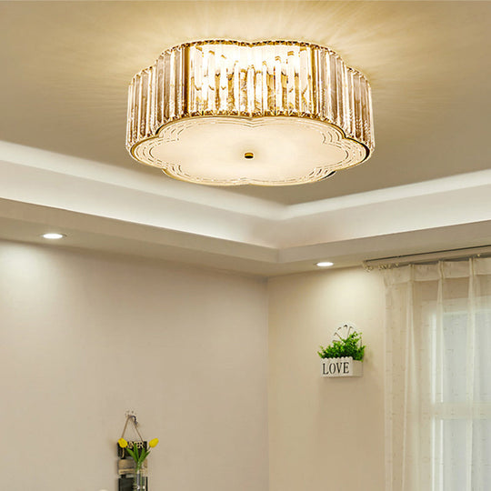 Gold Scalloped Flushmount Modern Ceiling Lighting - 19/23 W 4/5/6 Bulbs Faceted Crystal Bedroom / 15