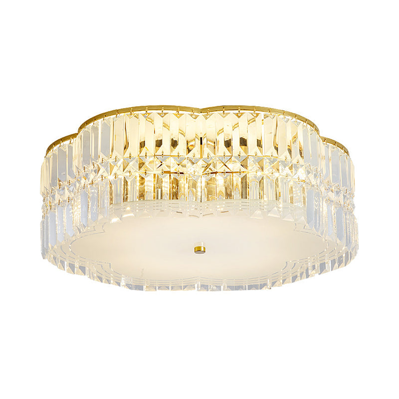 Gold Scalloped Flushmount Modern Ceiling Lighting - 19/23 W 4/5/6 Bulbs Faceted Crystal Bedroom