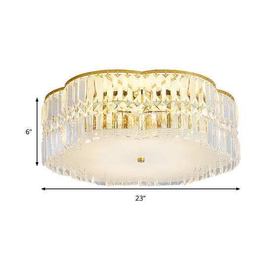 Gold Scalloped Flushmount Modern Ceiling Lighting - 19/23 W 4/5/6 Bulbs Faceted Crystal Bedroom