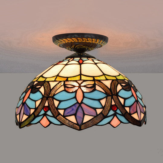Plafonnier en laiton et verre taillé de style victorien avec abat-jour en forme de globe/dôme - Luminaire encastré de 8,5"/12" de largeur