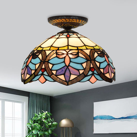 Plafonnier en laiton et verre taillé de style victorien avec abat-jour en forme de globe/dôme - Luminaire encastré de 8,5"/12" de largeur