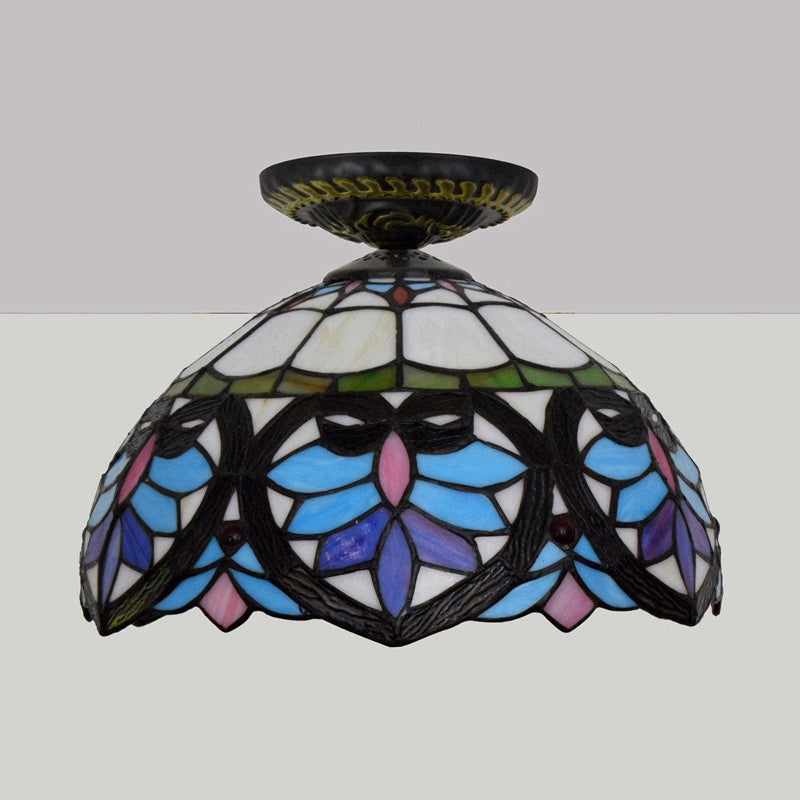 Plafonnier en laiton et verre taillé de style victorien avec abat-jour en forme de globe/dôme - Luminaire encastré de 8,5"/12" de largeur