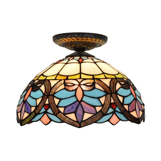 Plafonnier en laiton et verre taillé de style victorien avec abat-jour en forme de globe/dôme - Luminaire encastré de 8,5"/12" de largeur
