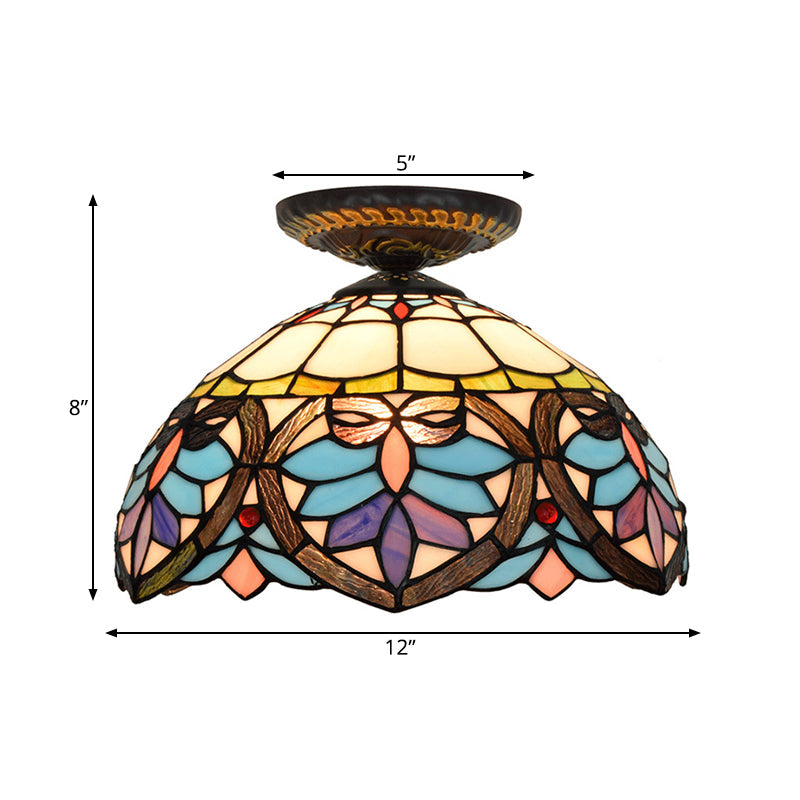 Plafonnier en laiton et verre taillé de style victorien avec abat-jour en forme de globe/dôme - Luminaire encastré de 8,5"/12" de largeur