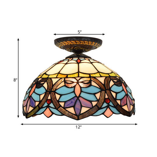 Plafonnier en laiton et verre taillé de style victorien avec abat-jour en forme de globe/dôme - Luminaire encastré de 8,5"/12" de largeur