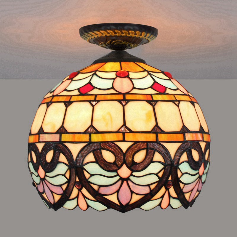 Plafonnier en laiton et verre taillé de style victorien avec abat-jour en forme de globe/dôme - Luminaire encastré de 8,5"/12" de largeur