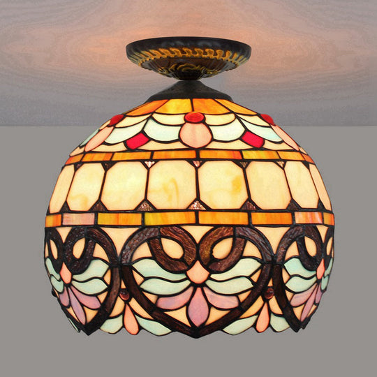 Plafonnier en laiton et verre taillé de style victorien avec abat-jour en forme de globe/dôme - Luminaire encastré de 8,5"/12" de largeur