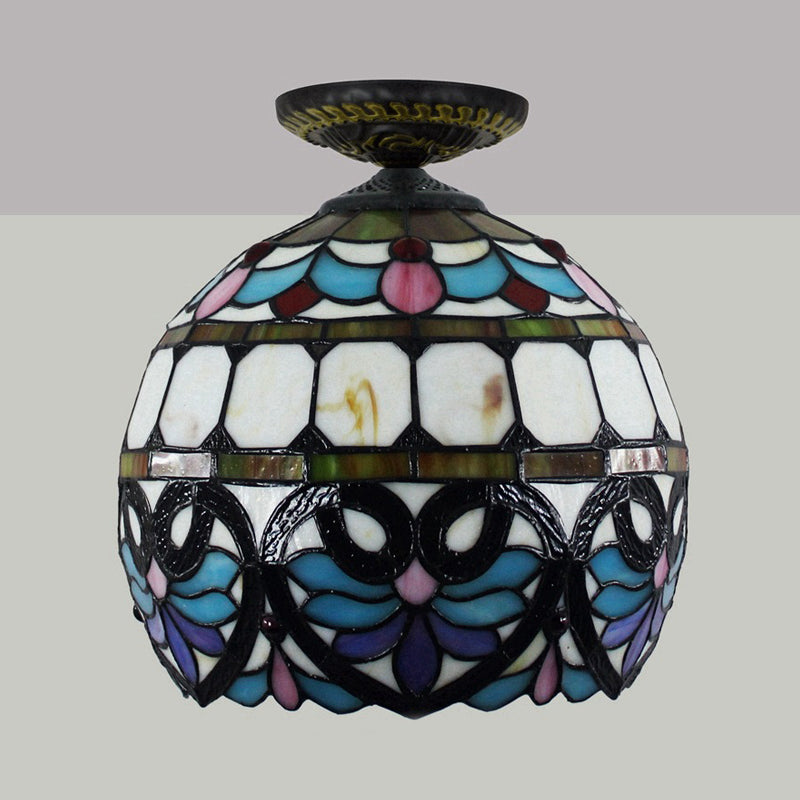 Plafonnier en laiton et verre taillé de style victorien avec abat-jour en forme de globe/dôme - Luminaire encastré de 8,5"/12" de largeur
