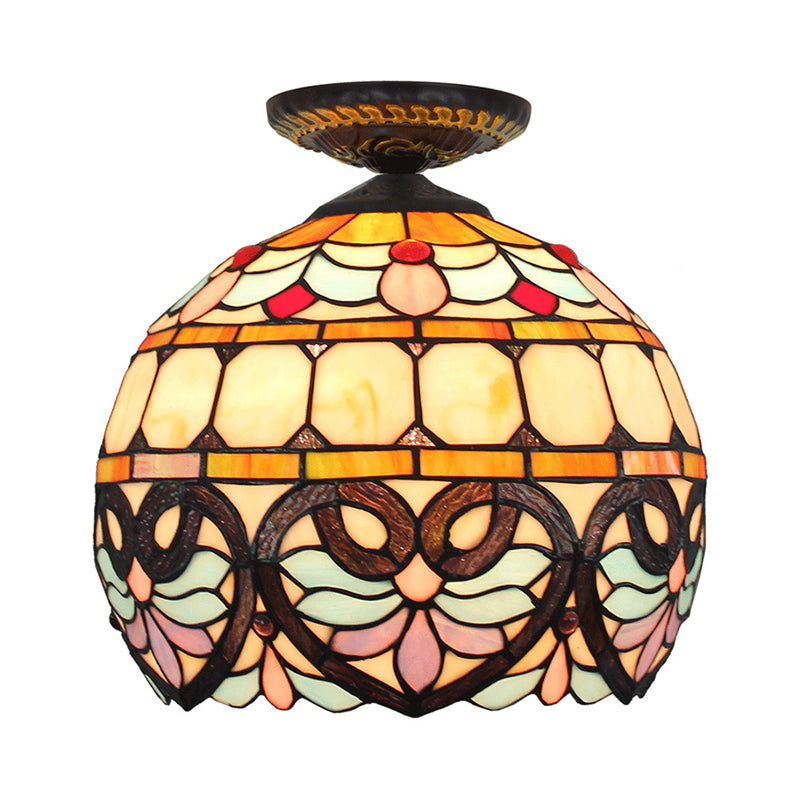 Plafonnier en laiton et verre taillé de style victorien avec abat-jour en forme de globe/dôme - Luminaire encastré de 8,5"/12" de largeur