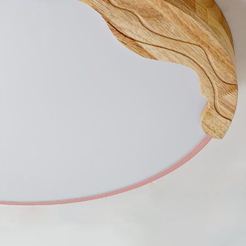 Plafonnier LED en acrylique de style macaron moderne avec décoration en bois - Lampe à encastrer circulaire rose, 16"/19,5" de large