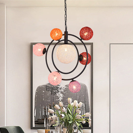Orbit Glass Pendant Chandelier - 4/7-Light Ceiling Fixture with Black/White Hanging Ring
