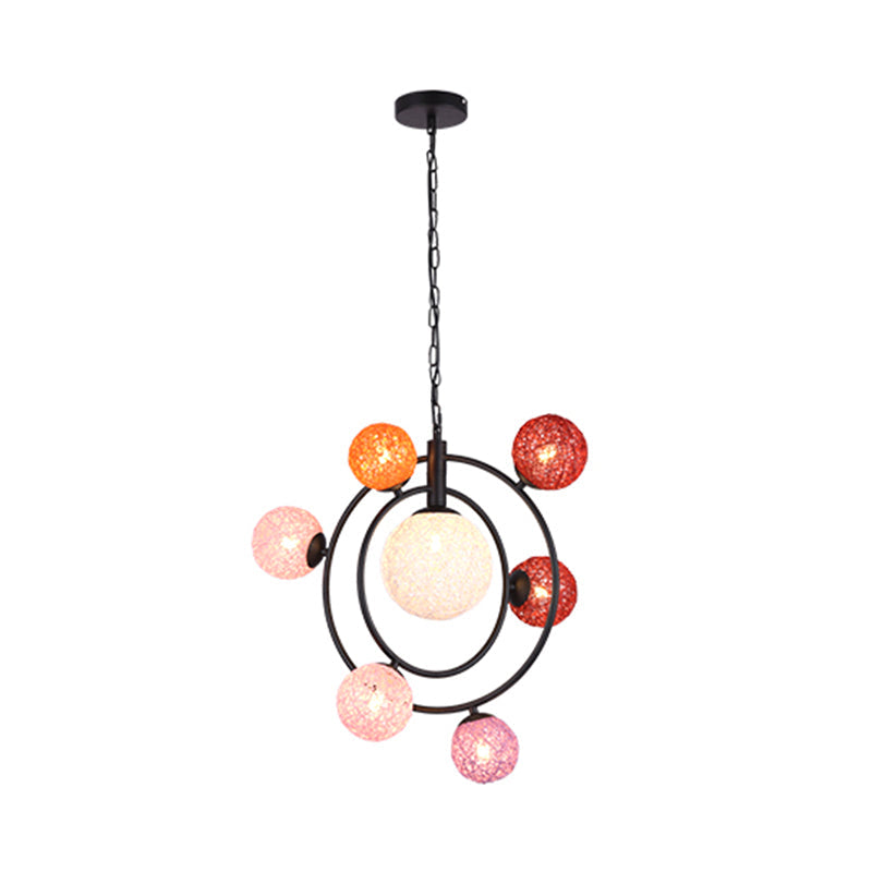 Orbit Glass Pendant Chandelier - 4/7-Light Ceiling Fixture with Black/White Hanging Ring
