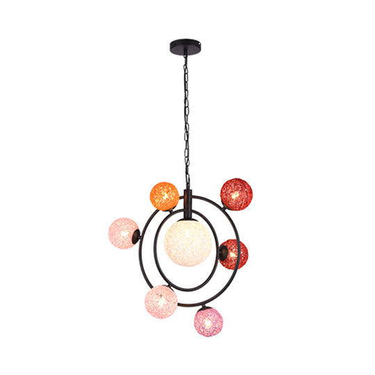 Orbit Glass Pendant Chandelier - 4/7-Light Ceiling Fixture with Black/White Hanging Ring