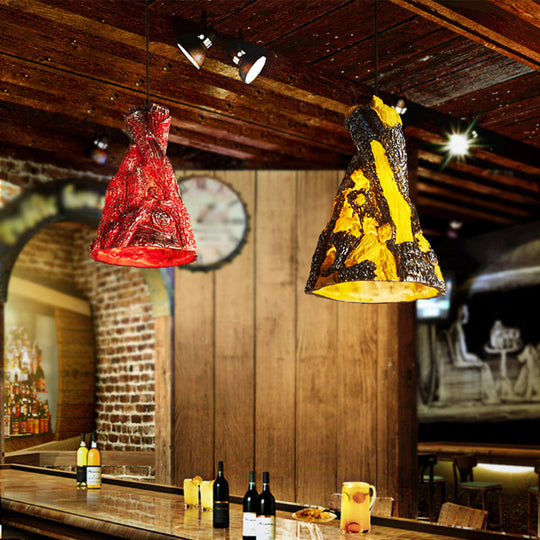 Yellow/Red Hanging Pendant Light For Restaurants - 1 Warehouse Resin Conic Ceiling Fixture