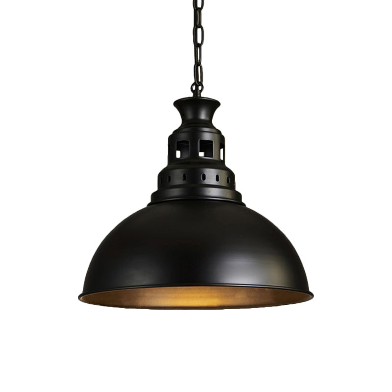 Suspension à 1 ampoule noire/laiton pour salle à manger - Luminaire à abat-jour en forme de dôme de style loft