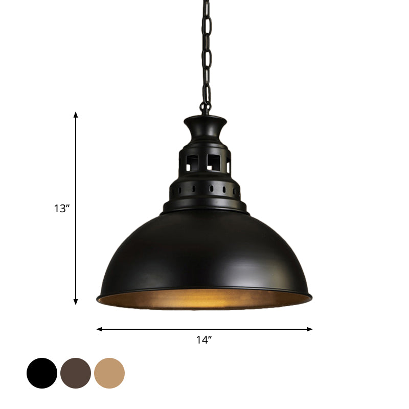 Suspension à 1 ampoule noire/laiton pour salle à manger - Luminaire à abat-jour en forme de dôme de style loft