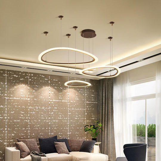 Sleek Acrylic Tiered Ceiling Chandelier With 3/4 Brown Pendant Heads In A Choice Of White Warm Or