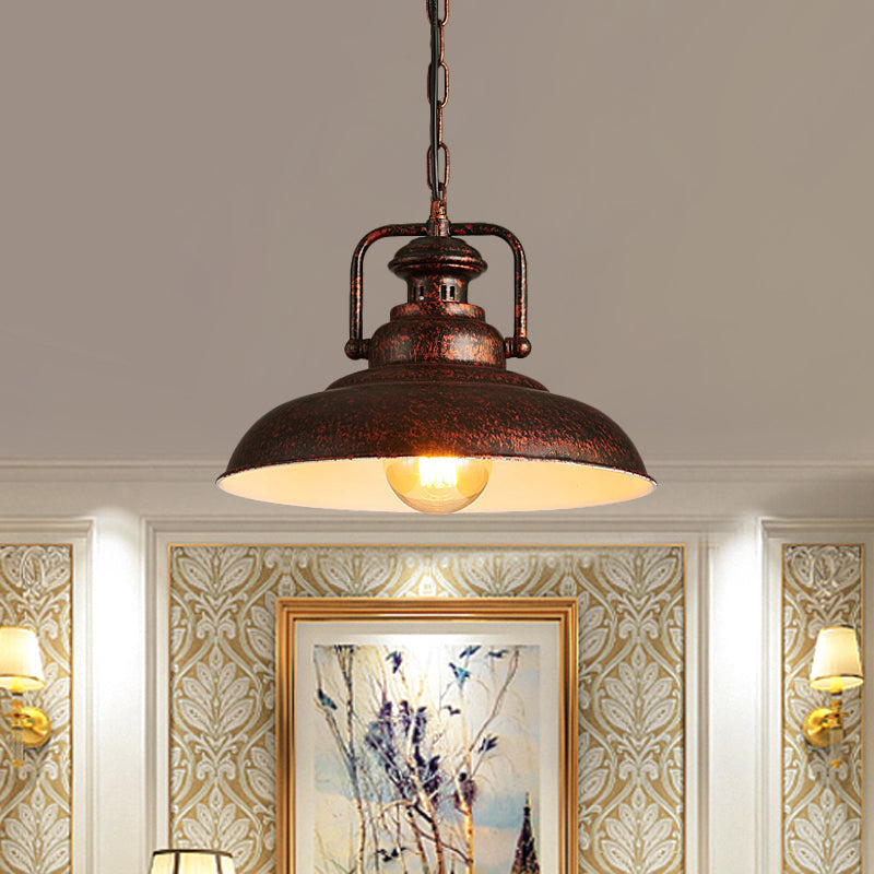 Plafonnier suspendu rustique de style ferme avec articulation pivotante - Finition noire/rouille pour éclairage vers le bas du salon