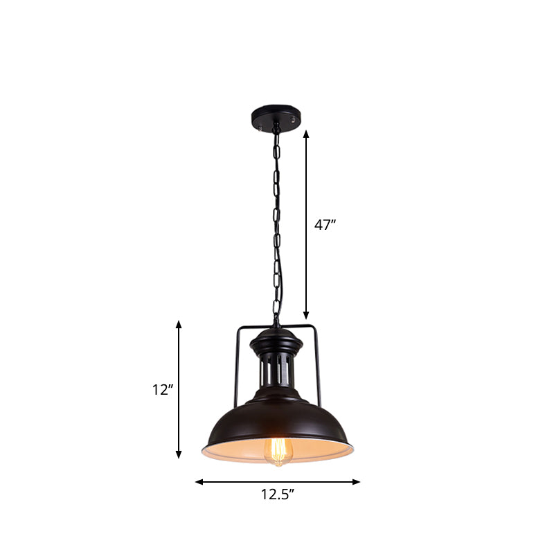 Iron Black Industrial Style Pendant Light with Bowl Shade for Dining Room - 12.5"/16.5" Wide