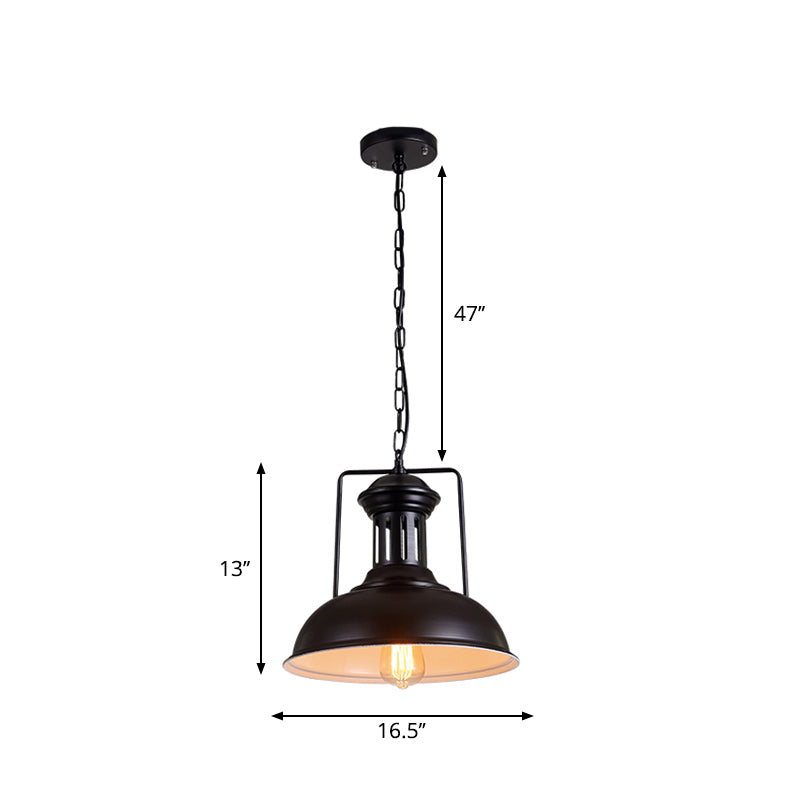 Iron Black Industrial Style Pendant Light with Bowl Shade for Dining Room - 12.5"/16.5" Wide